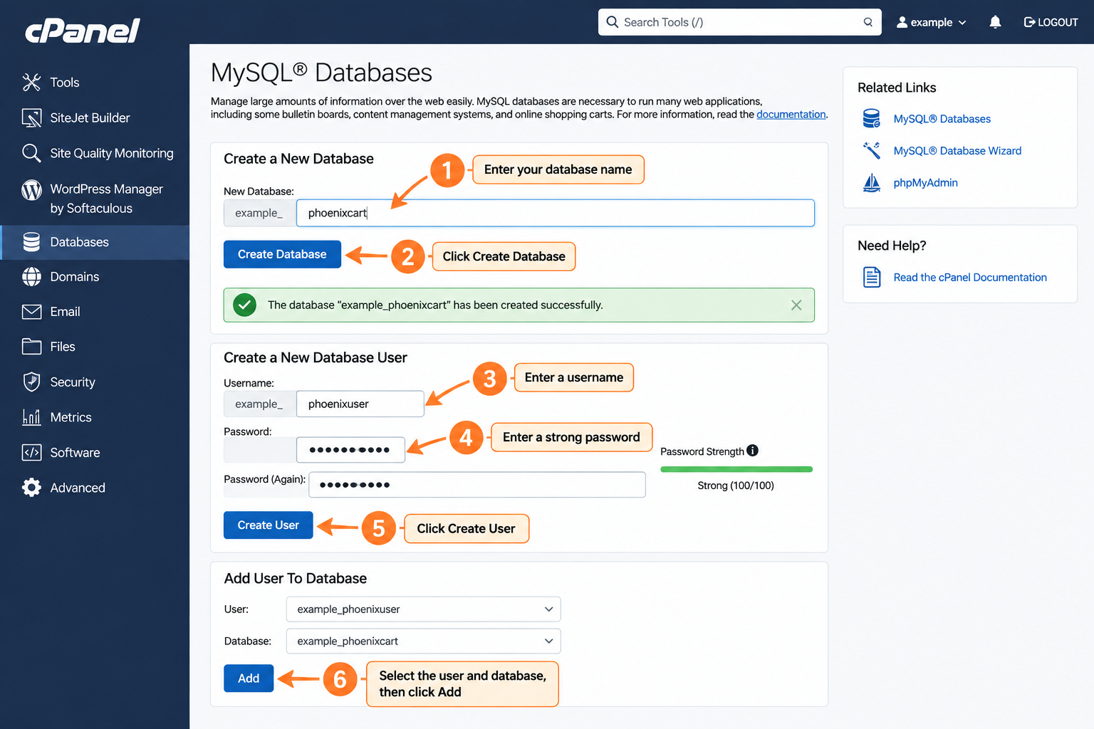 How to create a MYSQL database in cPanel