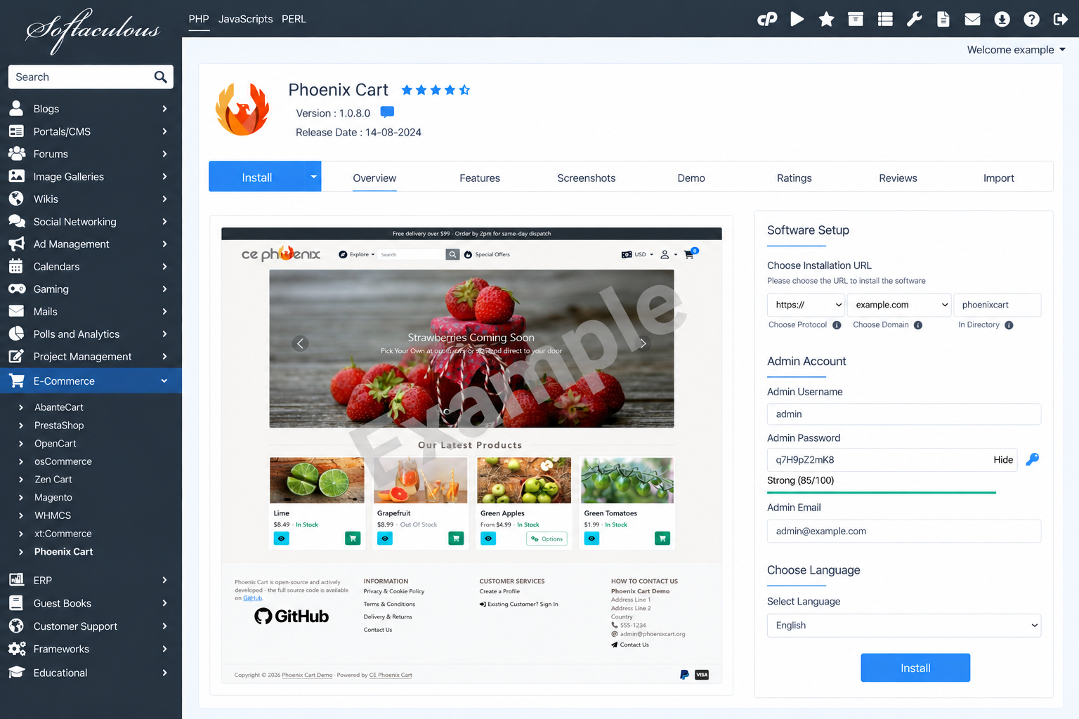 Example hosting control panel installer for Phoenix Cart