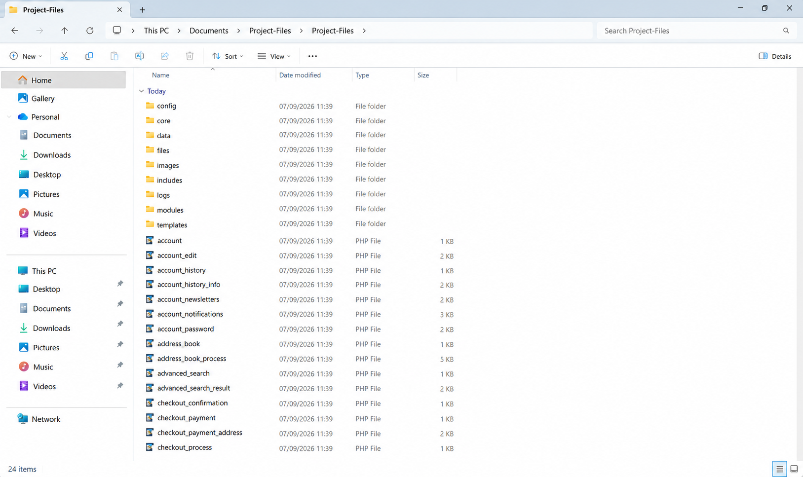 Windows File Explorer Directory View of Phoenix Cart Files